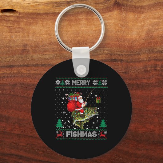 Merry Fishmas B Fish Fishing Christmas Ugly Sweate Schlüsselanhänger (Vorderseite)