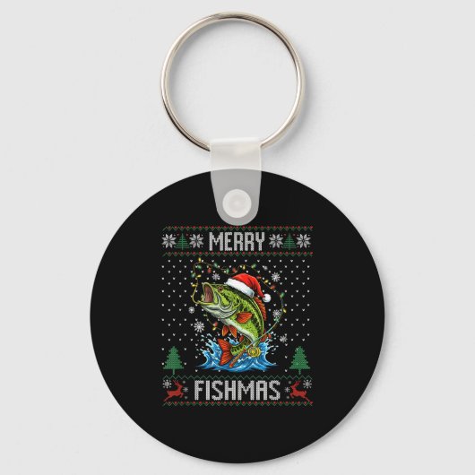 Merry Fishmas B Fish Fishing Christmas Ugly Sweate Schlüsselanhänger (Vorderseite)