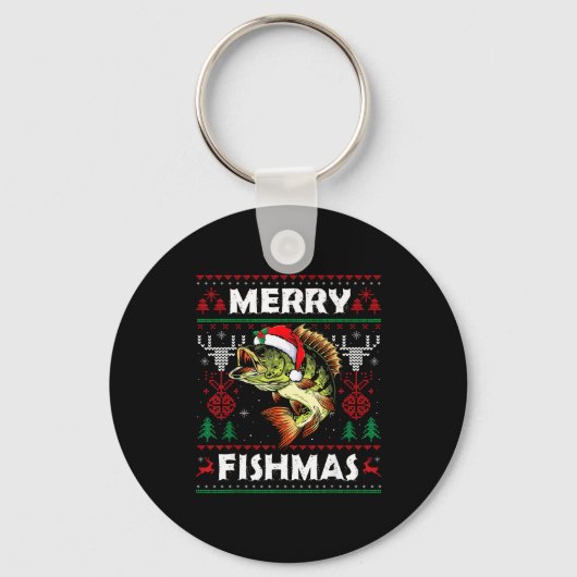 Merry Fishmas B Fish Fishing Christmas Ugly Sweate Schlüsselanhänger (Vorderseite)