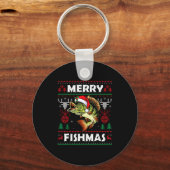 Merry Fishmas B Fish Fishing Christmas Ugly Sweate Schlüsselanhänger (Vorderseite)