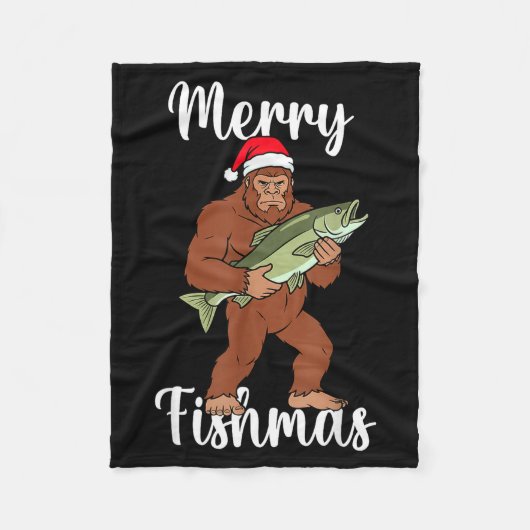 Merry Fishmas Bigfoot Fishing Funny Sasquatch Sant Fleecedecke (Vorderseite)