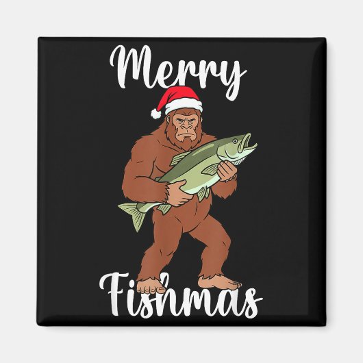 Merry Fishmas Bigfoot Fishing Funny Sasquatch Sant Magnet (Vorne)