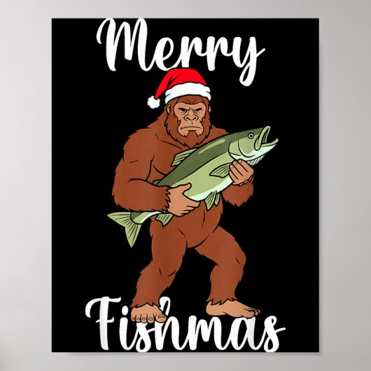 Merry Fishmas Bigfoot Fishing Funny Sasquatch Sant Poster (Vorne)