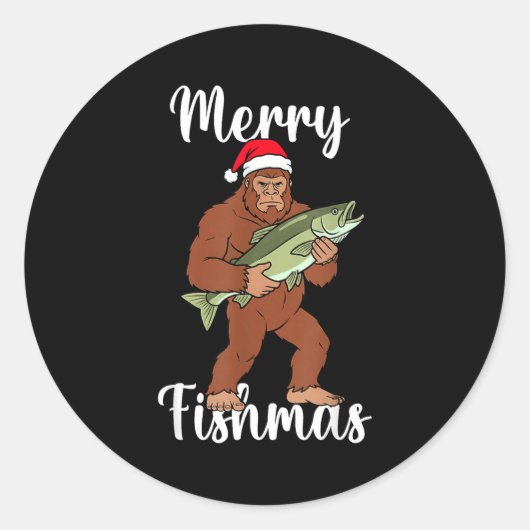 Merry Fishmas Bigfoot Fishing Funny Sasquatch Sant Runder Aufkleber (Vorderseite)