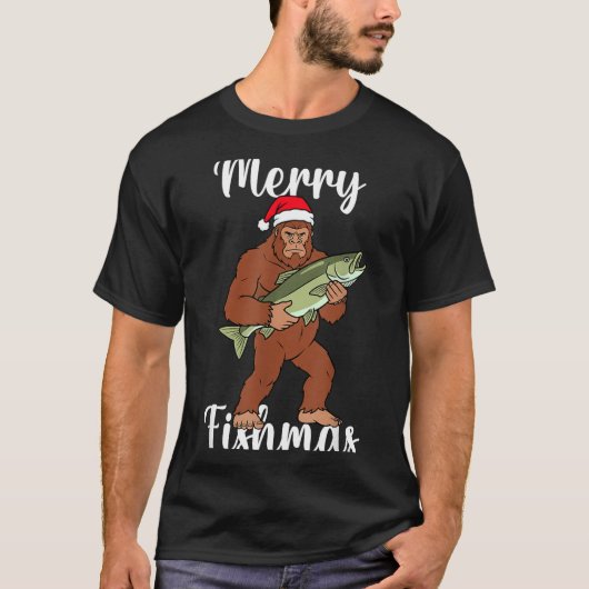 Merry Fishmas Bigfoot Fishing Funny Sasquatch Sant T-Shirt (Vorderseite)