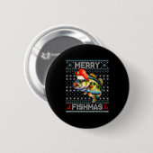 Merry Fishmas Christmas Holiday Santa Fishing Xmas Button (Vorne & Hinten)