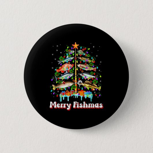 Merry Fishmas Christmas Tree Funny Fish Fishing Fi Button (Vorderseite)