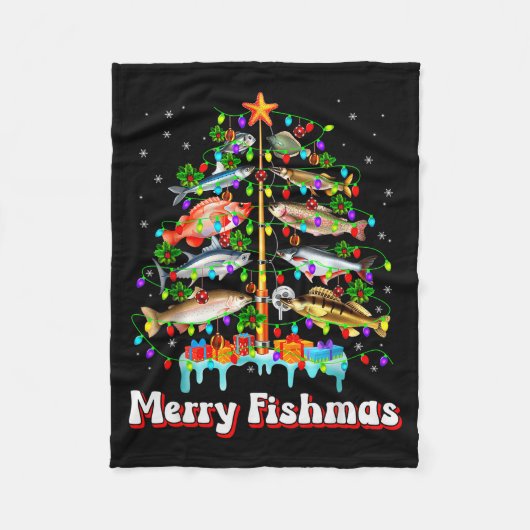 Merry Fishmas Christmas Tree Funny Fish Fishing Fi Fleecedecke (Vorderseite)