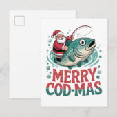 Merry Fishmas Fischen Weihnachten Weihnachtsmann W Einladungspostkarte (Vorne/Hinten)