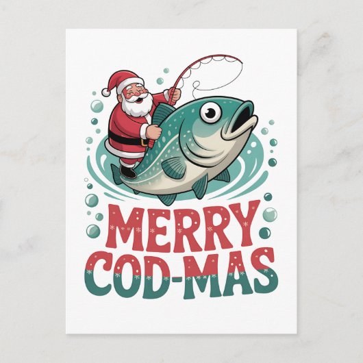 Merry Fishmas Fischen Weihnachten Weihnachtsmann W Einladungspostkarte (Vorderseite)