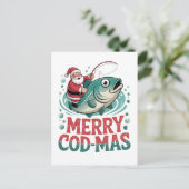 Merry Fishmas Fischen Weihnachten Weihnachtsmann W Einladungspostkarte (Stehend Vorderseite)