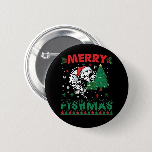 Merry Fishmas Fish Fish Vater Fischer Weihnachten Button (Vorne & Hinten)