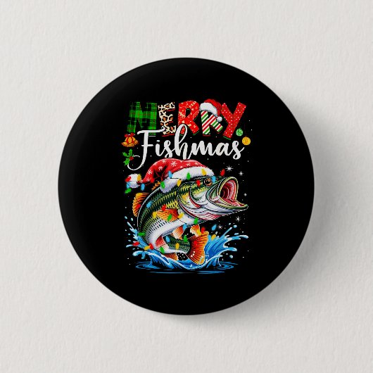 Merry Fishmas Fish Fishing Merry Xmas Christmas Me Button (Vorderseite)