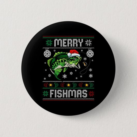 Merry Fishmas Fun Fisch Fischfang Ugly Chri Button (Vorderseite)