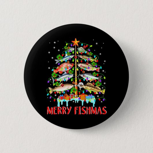 Merry Fishmas Funny Christmas Tree Lights Fish Button (Vorderseite)