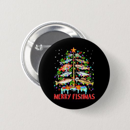 Merry Fishmas Funny Christmas Tree Lights Fish Button (Vorne & Hinten)