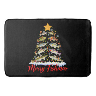 Merry Fishmas Funny Christmas Tree Lights Fish Fis Badematte