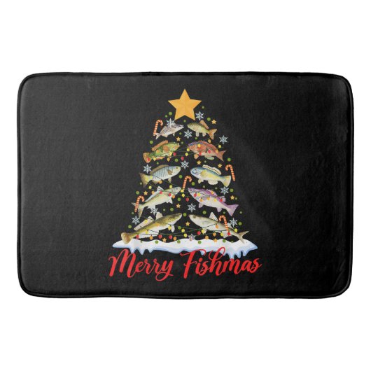Merry Fishmas Funny Christmas Tree Lights Fish Fis Badematte (Vorderseite)