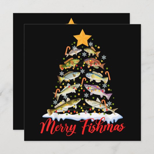Merry Fishmas Funny Christmas Tree Lights Fish Fis Einladung (Vorne/Hinten)