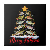 Merry Fishmas Funny Christmas Tree Lights Fish Fis Fliese (Vorderseite)