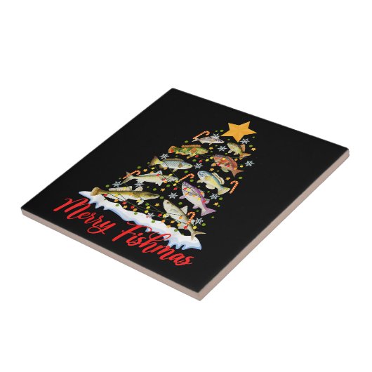 Merry Fishmas Funny Christmas Tree Lights Fish Fis Fliese (Seite)