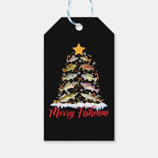 Merry Fishmas Funny Christmas Tree Lights Fish Fis Geschenkanhänger (Vorderseite)