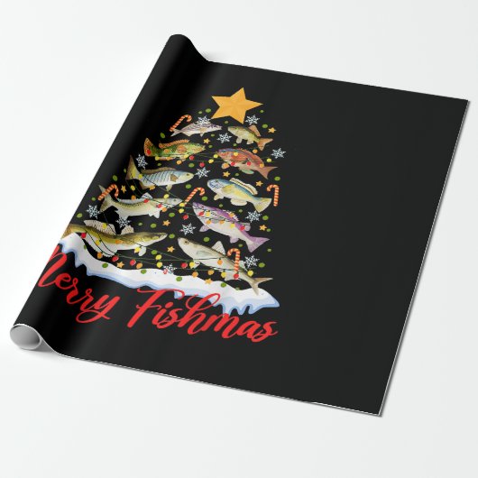 Merry Fishmas Funny Christmas Tree Lights Fish Fis Geschenkpapier (Ungerollt)