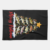 Merry Fishmas Funny Christmas Tree Lights Fish Fis Geschirrtuch (Horizontal)