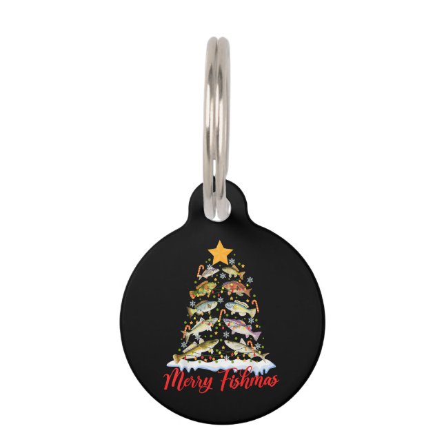 Merry Fishmas Funny Christmas Tree Lights Fish Fis Haustiermarke (Vorderseite)