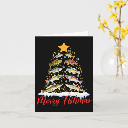 Merry Fishmas Funny Christmas Tree Lights Fish Fis Karte (Gelbe Blume)