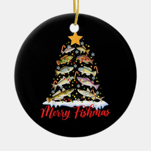 Merry Fishmas Funny Christmas Tree Lights Fish Fis Keramik Ornament (Vorne)