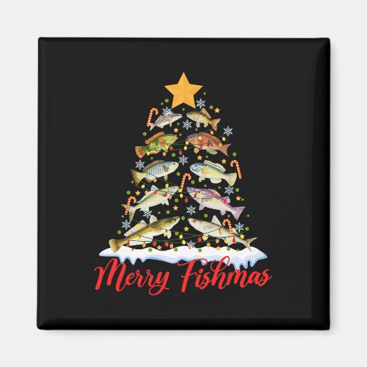 Merry Fishmas Funny Christmas Tree Lights Fish Fis Magnet (Vorne)