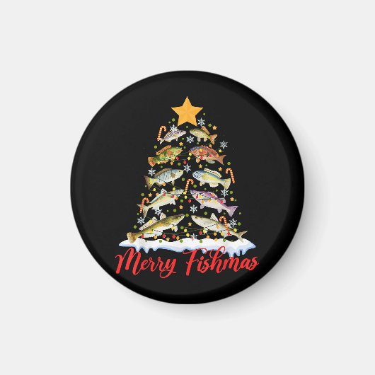 Merry Fishmas Funny Christmas Tree Lights Fish Fis Magnet (Vorne)