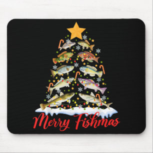 Merry Fishmas Funny Christmas Tree Lights Fish Fis Mousepad