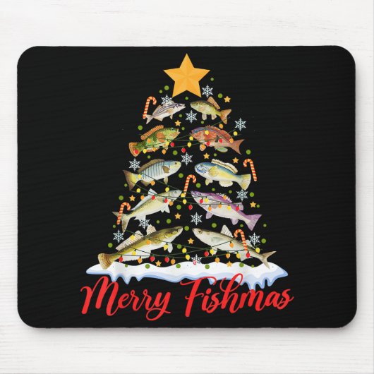 Merry Fishmas Funny Christmas Tree Lights Fish Fis Mousepad (Vorne)