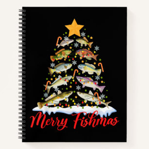 Merry Fishmas Funny Christmas Tree Lights Fish Fis Notizblock