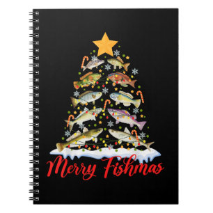 Merry Fishmas Funny Christmas Tree Lights Fish Fis Notizblock
