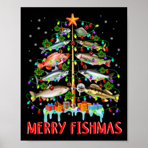 Merry Fishmas Funny Christmas Tree Lights Fish Fis Poster