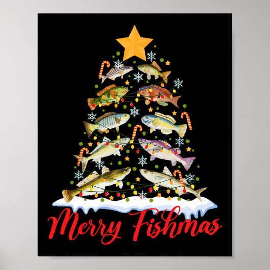 Merry Fishmas Funny Christmas Tree Lights Fish Fis Poster (Vorne)