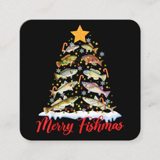 Merry Fishmas Funny Christmas Tree Lights Fish Fis Quadratische Visitenkarte (Vorderseite)