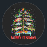 Merry Fishmas Funny Christmas Tree Lights Fish Fis Runder Aufkleber<br><div class="desc">Merry Fishmas Weihnachtsbaum Lichter Fisch Fischen Fischen Rod</div>
