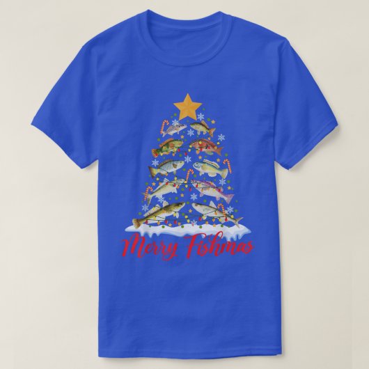 Merry Fishmas Funny Christmas Tree Lights Fish Fis T-Shirt (Design vorne)