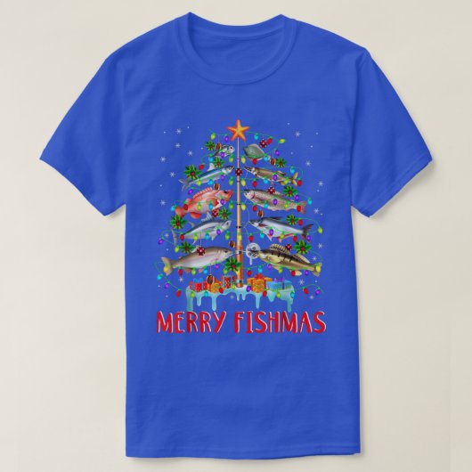 Merry Fishmas Funny Christmas Tree Lights Fish Fis T-Shirt (Design vorne)