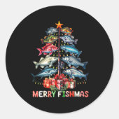 Merry Fishmas Funny Christmas Tree Lights Fishing Runder Aufkleber (Vorderseite)