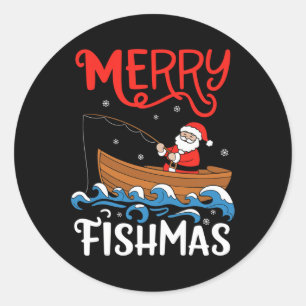 Merry Fishmas Funny Christmas Weihnachten Weihnach Runder Aufkleber