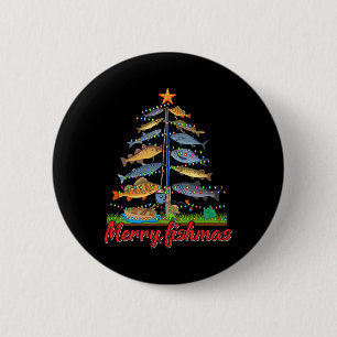 Merry Fishmas Funny Fisher Christmas Tree Fischen Button