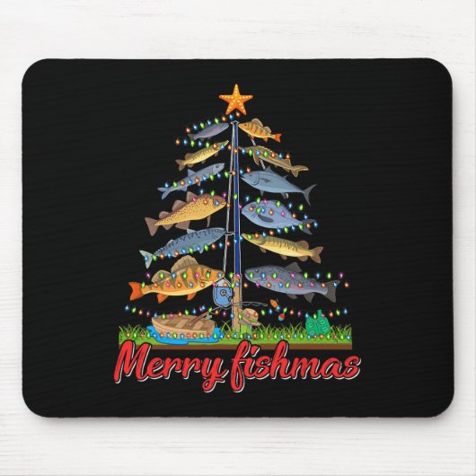 Merry Fishmas Funny Fisher Christmas Tree Fischen Mousepad (Vorne)