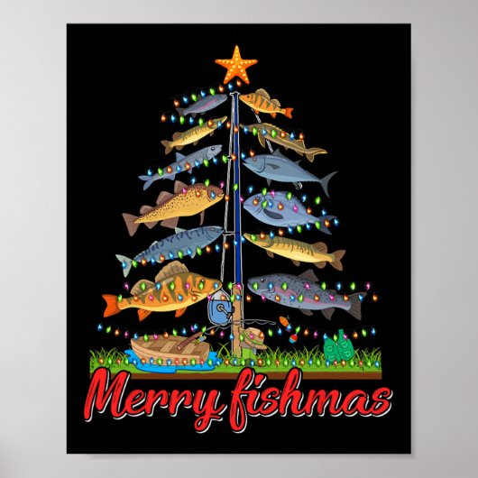 Merry Fishmas Funny Fisher Christmas Tree Fischen Poster (Vorne)