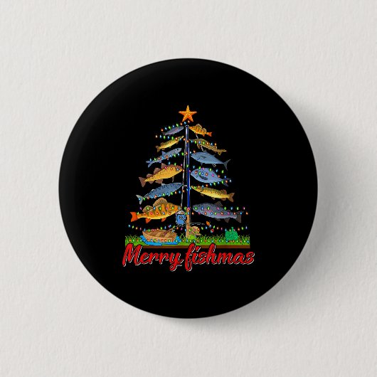 Merry Fishmas Funny Fisher Christmas Tree Fishing  Button (Vorderseite)