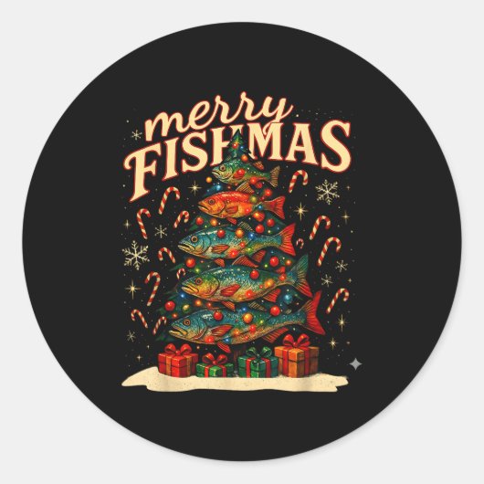 Merry Fishmas Funny Fishing Christmas Design Runder Aufkleber (Vorderseite)